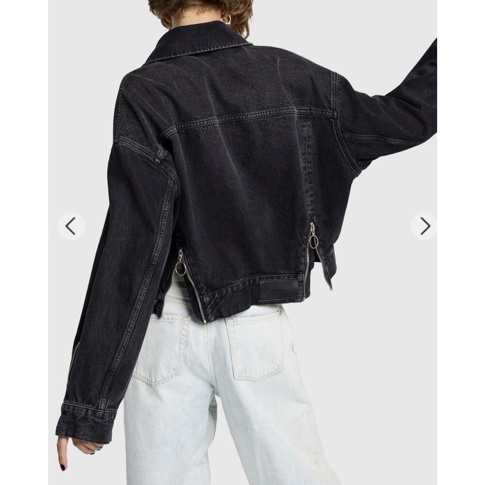 7 For All Mankind M Cropped Black Denim Jacket Zip Detail Luxury $398 - Picture 3 of 11